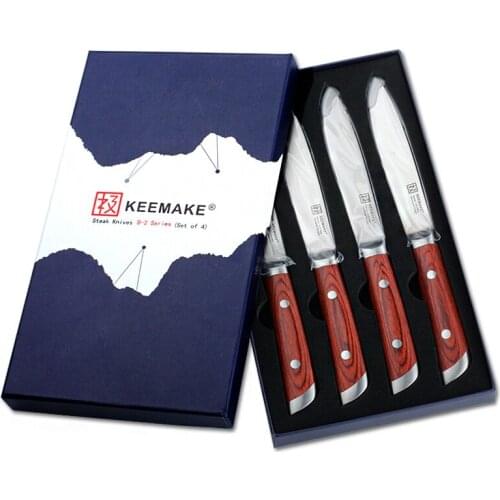 KEEMAKE 4pcs/set 5.5'' Steak Knife Dinnerware Knife German 1.4116 Steel Sharp Blade Kitchen Knives Cutlery Color Wood Handle
