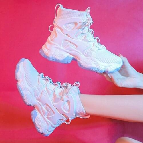 Women SneakersAutumn Breathable Mesh Wedge Sneakers High Top White Casual Chunky Shoes Women Zapatos De Mujer