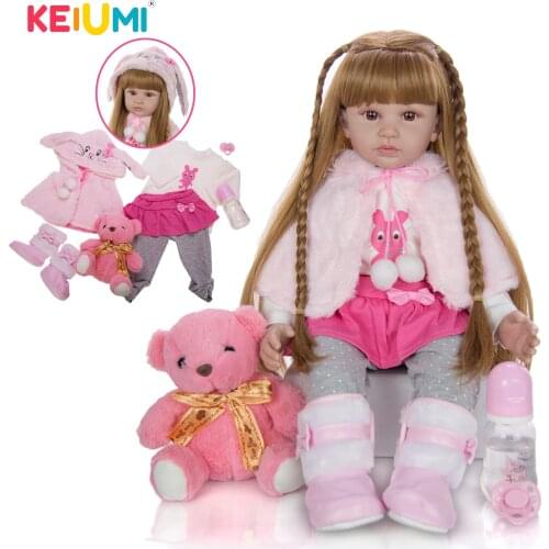 KEIUMI Cartoon Reborn Baby Doll Menina Soft Cloth Body 60 cm wear Cloak Reborn Boneca Long hair Realistic Princess Birthday Gift