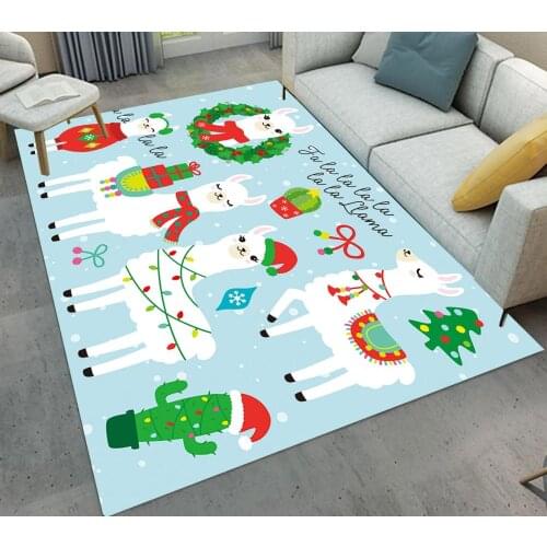 Cartoon Style Alpaca Pattern Rectangle Carpet Non-Slip Bath Mat Soft Area Rug for Living Room Children Kids Bedroom Floor Carpe