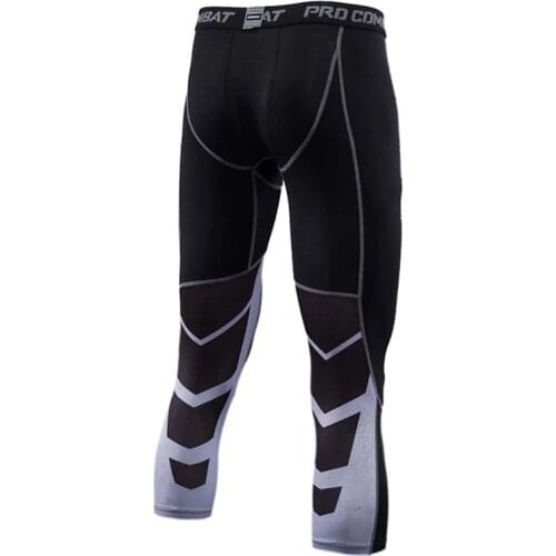 Mens Bodyboulding Pants 3/4 Men Leggings Compression Tights Jogging Leggings Pants Gym Trousers Baskteball Tights Men Dry Quick