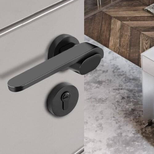 Modern Black Split Door Lock Set Bedroom Door Lock Mute Wooden Door Locks Zinc Alloy Hardware Handles Door Lock Kit for 35-50mm