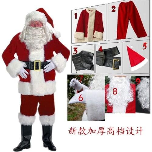 New 10pcs Christmas Santa Claus Costume Cosplay Santa Claus Clothes Fancy Dress In Christmas Men Costume Suit for Adults