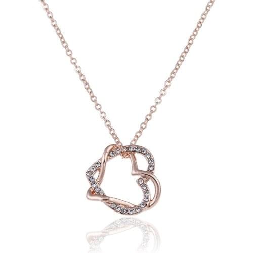 New Double Heart Women Necklace Rhinestone Love Pendant For Anniversary Festival Party Trendy Chic Jewelry