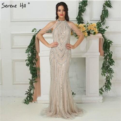 New Sliver Halter Sleeveless Fashion Evening Dress Real Photo Luxury Mermaid Beading Sequined Sexy Evening Gowns BLA6615