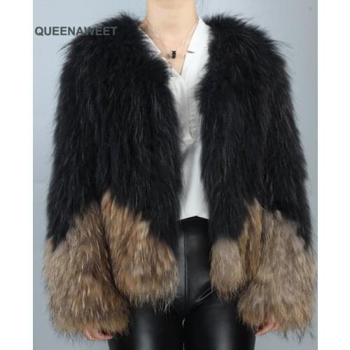 New Knitted Raccoon Fur Coat Full Sleeve Raccoon Fur Jacket Overcoat Garment