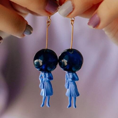 Original Creative Astronaut Lady Dangle Earrings For Women 2021 Glass Ball Long Korean Earrings Jewelry pendientes largos Bijoux