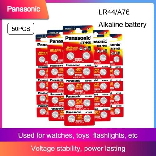Panasonic 50pcs 1.5v 120mAh LR 44 LR44 AG13 Watch Batteries Zinc Coin Cells Celula For Calculator Clocks Remote Control Scale