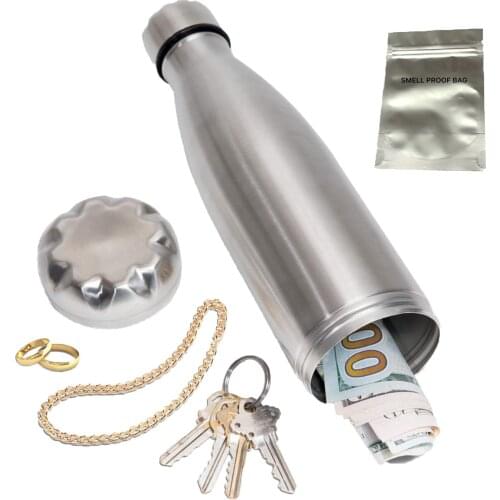 Diversion Water Bottle Can Safe Stainless Steel Tumbler Safe with a Food Grade Smell Proof Bag Bottom Unscrews to Store