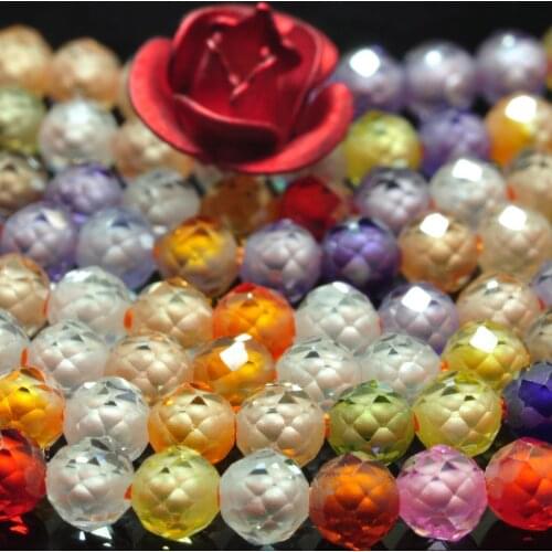 Rainbow Zircon Stones Faceted Round Beads Wholesale Loose Gemstones For Jewelry Making Seimi Precious Diy Bracelet Necklace