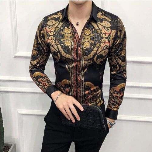Luxury Royal Palace Retro Fashion Long Sleeve Shirt Men Korean Slim Personality Flower Shirt Casaco Homme Plus Size S-6XL
