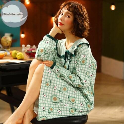 New Long Sleeved 35% Cotton Womens Nightgown Lounge Nightdress Girl Sleepwear Casual Nightwear Loose Nightgowns Sleepshirts