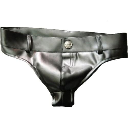 Sexy Men PU Shiny Hot Short T Crotch High Cut Cute Bikini Sexy Jeans Shorts Low Rise Micro Mini Short Sexy Culb Gay Wear F38