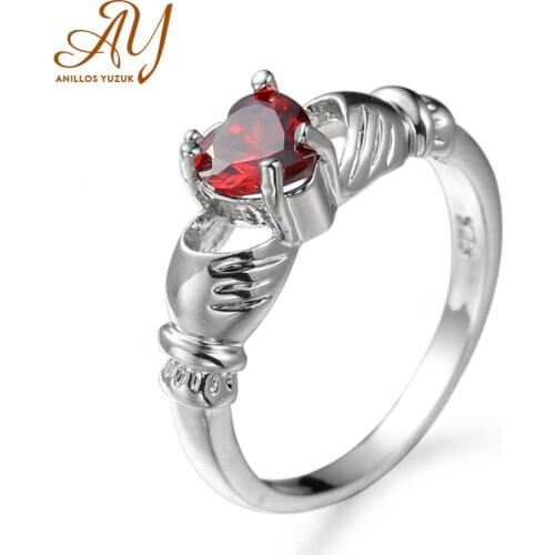 Anillos Yuzuk 925 Sterling Silver Romantic Red Orange Love Heart Shape Cubic Zircon Finger Rings For Women Wedding Jewelry