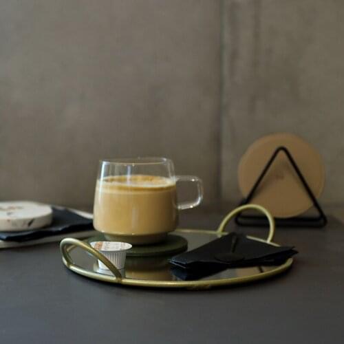 SWEETGO Gold Mirror Trays Brass Handle Pallet Luxury Home Table Decoration Kitchen Accessory 22cm Make Up Storage Plate