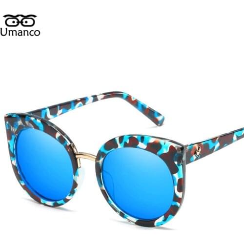 Umanco Trendy Round Cat Eye Sunglasses Women Men Colorful Lens Black Plastic Eyewear Summer Beach Shades Glasses Vintage UV400