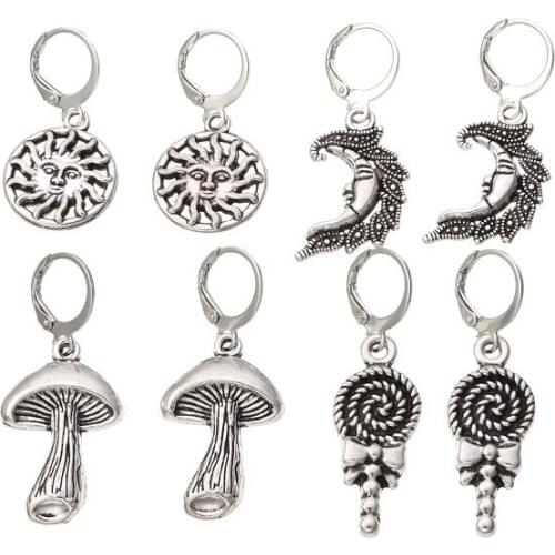 Bohemia Vintage Silver Color Earrings Set For Women Statement Ethnic Style Mushroom Shape Drop Dangle Earrings