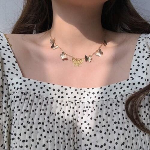 The hot INS style simple metal butterfly versatile tassel pendant necklace clavicle pendant