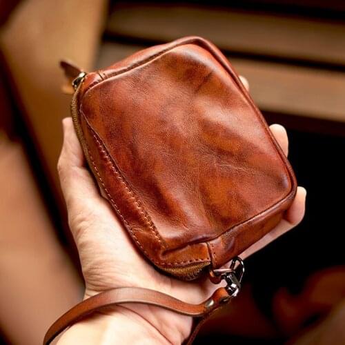 Vintage natural real leather key case cowhide zipper large-capacity coin purse fashion luxury mini multi-function small card bag