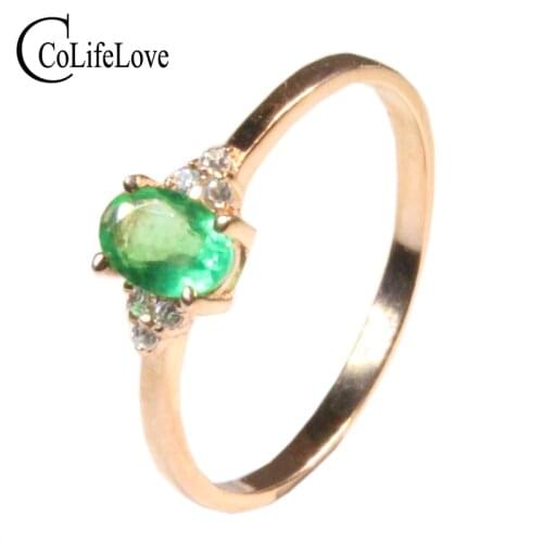 CoLife Jewelry 100% Genuine Emerald Ring for Engagement 4*6mm Natural Emerald Silver Ring 925 Silver Emerald Jewelry