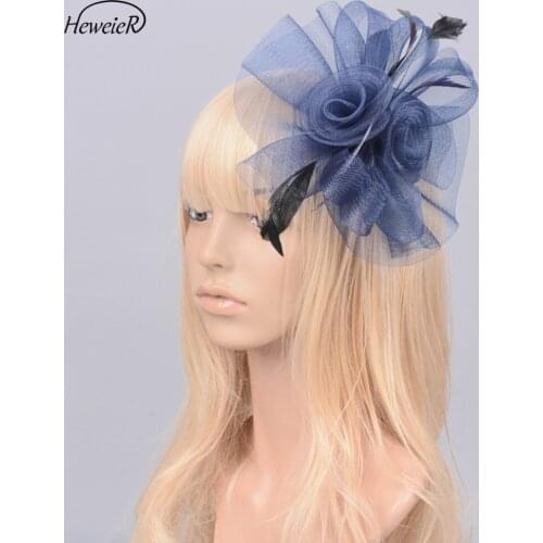 Women Bridal Ladies Cocktail Party Wedding Fascinator Hat Feather Mesh Net Cocktail Headdress Hair Clip Headwear Hairpiece