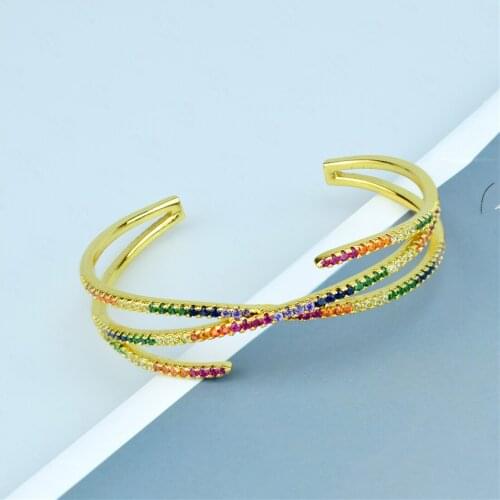 Gold Rainbow Bangles for Women Crystal Cuff Bracelets Rainbow Bangles CZ Cubic Zirconia Rainbow Jewelry Gift