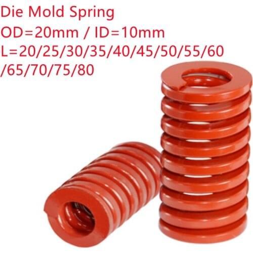 1Pcs Red Medium Load Compression Spring Outer Diameter 20mm Inner Diameter 10mm Loading Die Mold Spring Length 20-60mm