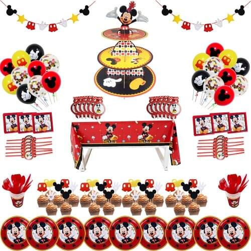 108pcs Mickey Mouse Theme 6 People Party Supplie Disposable Tableware Kids Birthday Party Boy Anniversaire Birthday Cake Plates