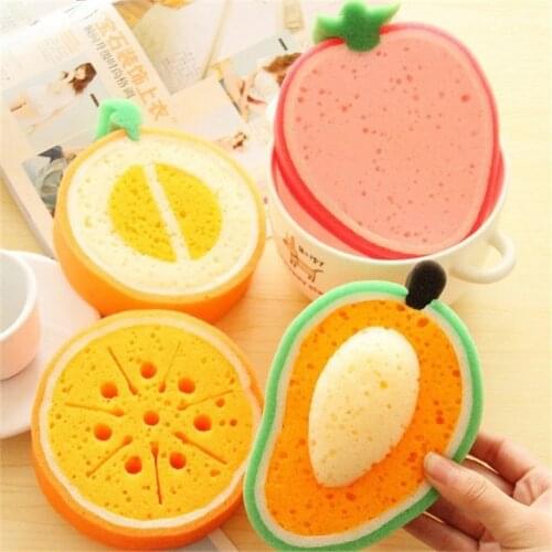 4pcs Fruit Shaped Sponges Scouring Pads Home Kitchen Washing Dishes Cleaning Tool Cartoon Soft Sponge Bathroom Supplies