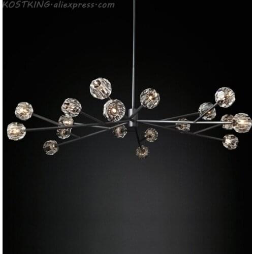 Boule De Cristal Round Chandelier Lighting 48'' 72'' Modern Vintage Crystal Chandelier Pendant Hanging Light Restaurant Lighting