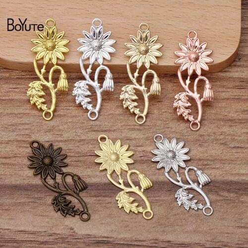 BoYuTe (50 Pieces/Lot) 15*39MM Metal Brass Stamping Flower Charms Connector Diy Hand Made Jewelry Accessories Wholesale