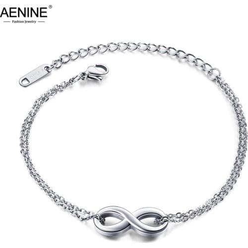 AENINE Titanium Stainless Steel Infinity 8 Word Charm Bracelets For Women Rose Gold Bohemia Beach Chain & Link Bracelet AB17086
