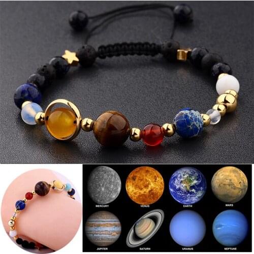 Universe Solar System Bracelets For Women Men Galaxy Solar System Eight Planets Natural Stone Braided Bracelet Best Friend Gifts