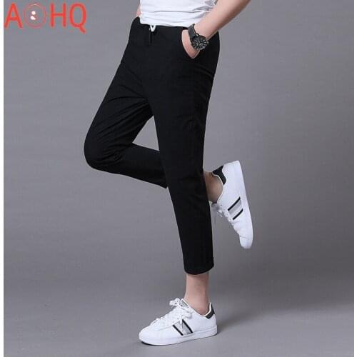 Ankle Length Summer mens Casual Pants cotton Linen Solid color mens slim straight pants mens Trousers