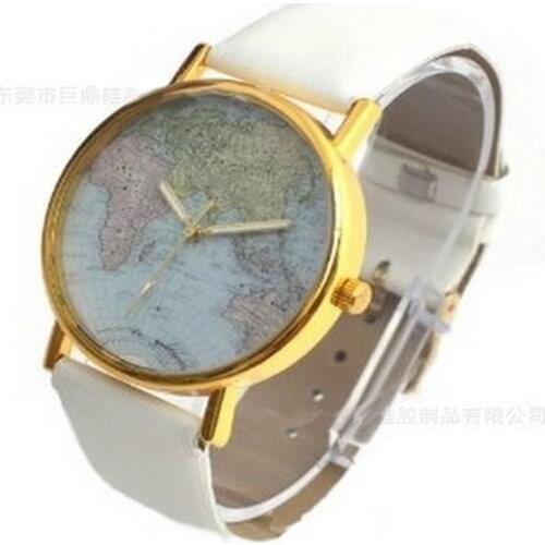 New Map Watch Women Womans Retro watch Vintage Casual dress Analog wristwatch Old Fashion Continents Girls gift
