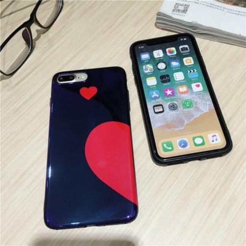 Blu-Ray Glossy Heart Case For iPhone 7 6 6s Plus Case iPhone 8 X Xs iPhone SE 2020 Case Love Sweet Case For Couple Clearance