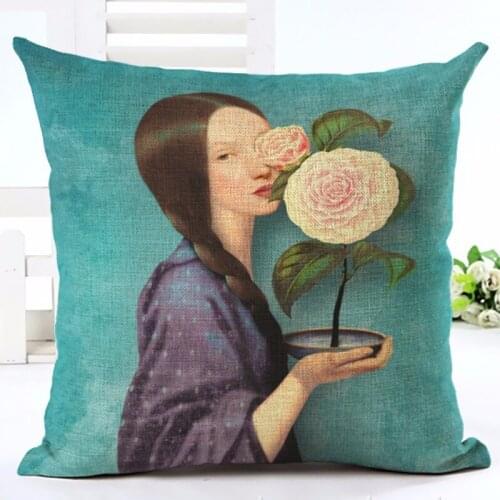 Nordic Style Beautiful Girl Printed Cushion Cover Flower Decorative Sofa Throw Pillow Car Chair Home Decor Pillow Case Almofadas