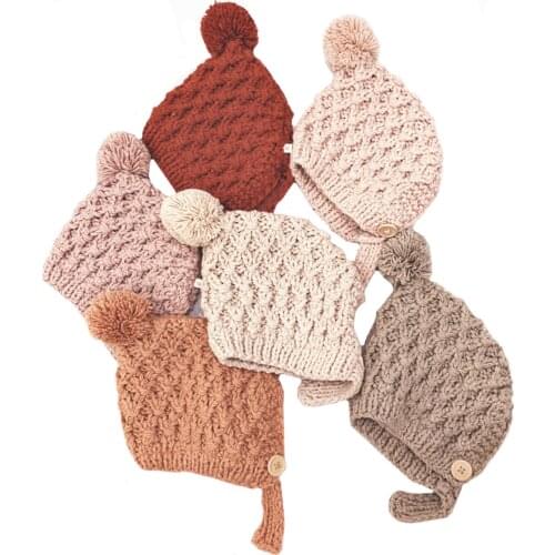 Baby Woolen Hat, Solid Color Windproof Woolen Hat Thickened Cap for Kids, Dusty Pink/Wine Red/Caramel/Beige/Khaki 3-24 Month