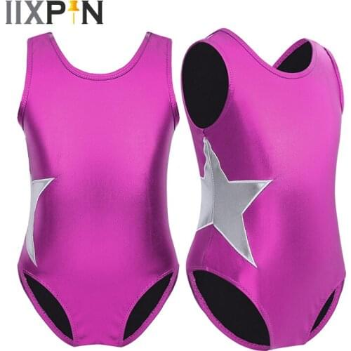 Kids Girls Shiny Stars Ballet Leotard One-piece Professional Gymnastics Leotard Sports Bodysuit Child Practice Dance Costumes