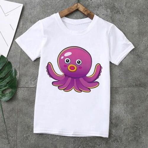 Cartoon t shirt for girls tshirt Funny Crab girl t-shirt children Octopus kids clothes boys summert white print graphic t shirts