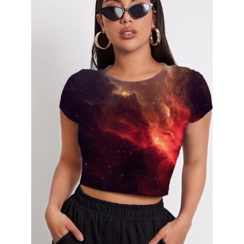 3d Tshirt Galaxy T-shirt Women Nebula Shirt Print Space Tshirts Casual Universe Navel Bare Womens Clothing T shirts Fashion Male