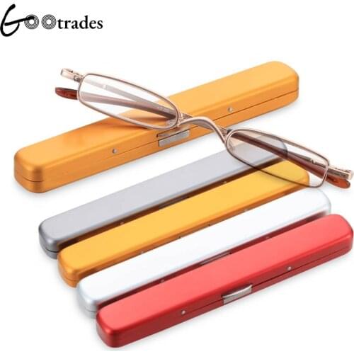 Gootrades Reading Glasses with Pen Tube Case Portable Presbyopic Glasses Metal Case Spring Hinge Eyeglasses Vision Care+1.00+4.0