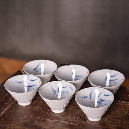 Ceramic Tea Cup Handpainted Fish Cup Porcelain Kung Fu CupThin Ceramic Tea Cup