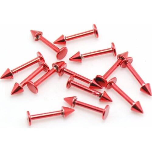 Lip ring body piercing jewelry wholesale 10pcs red color labret with 3mm cone/spike lot