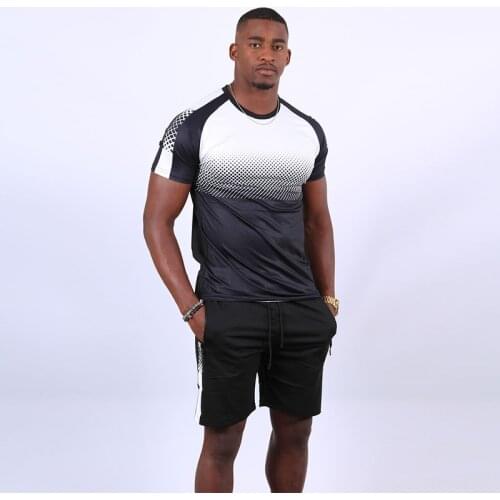 Printing tracksuit men Casual fashion Slim jogging Running Gym sports suit men summer T-shirt shorts sets male