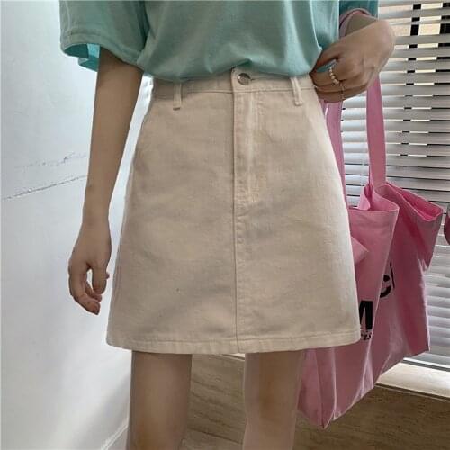 Summer New 2021 Chic Skirts Thin Versatile Casual Korean Womens High Waist A-Line Denim Skirt Jeans Comfortabe Knitted Fabric