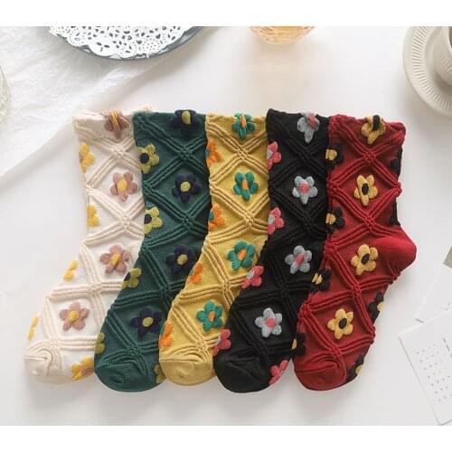 Kawaii Flower Autumn Winter Spring Woman Socks Cotton Japanese Korean Style Funny Socks Women 12001