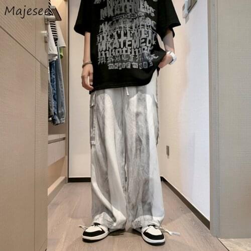 Men Casual Pants Tie Dye Adjustable Oversize Mens Cargo Trousers High Street Loose Students Summer All-match Trendy Japan Style
