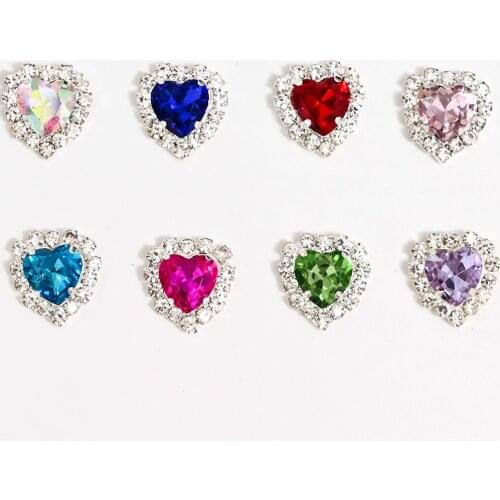 5Pcs/Bag Heart Shape Nail Art Decorations 12*13mm Claw Sets Luxury Rhinestone 8 Color Flatback Zircon Strass Crystal Jewelry VI