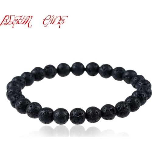 Natural Black Lava Volcanic stone Bracelet Elastic Strand